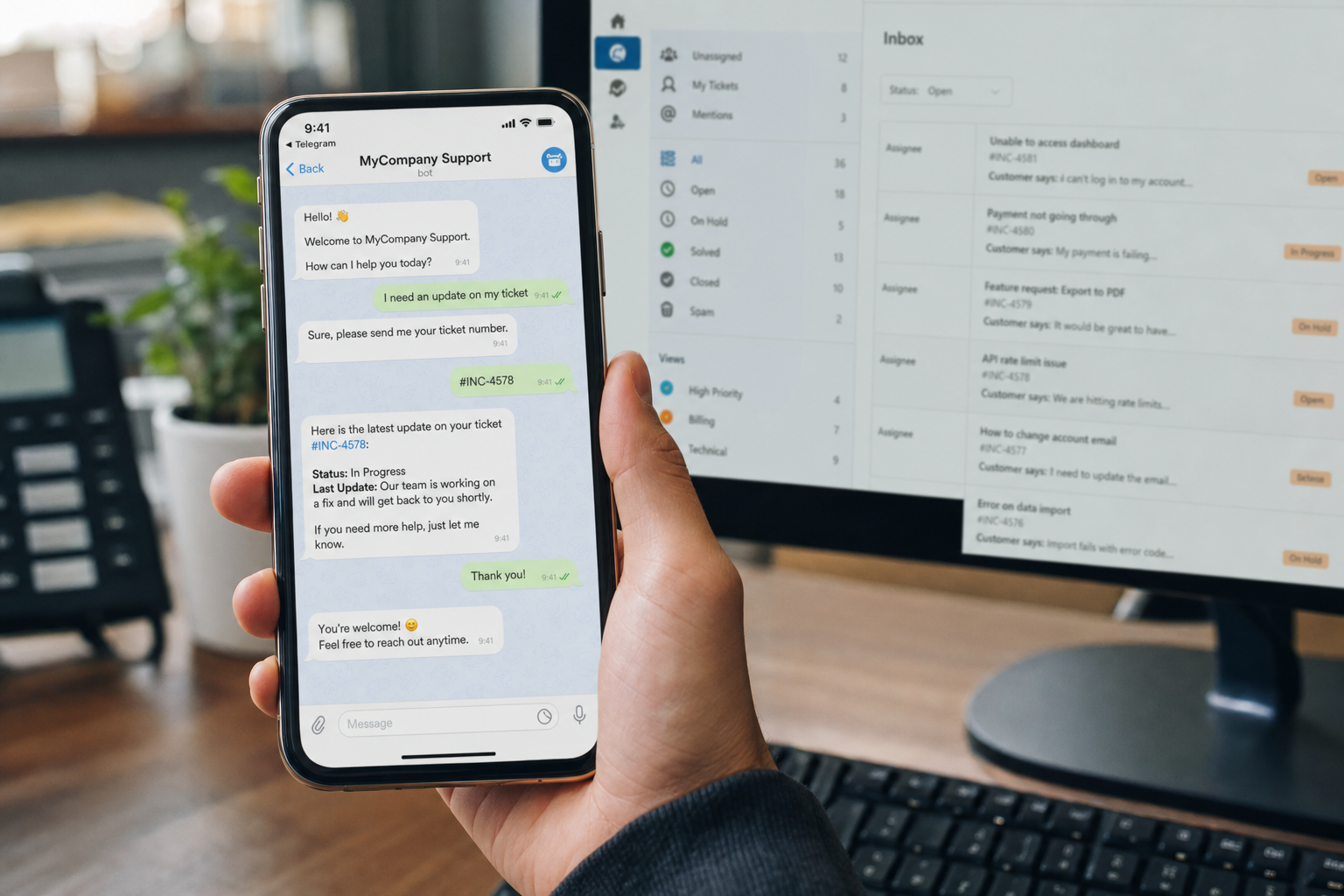 Telegram-бот поддержки на смартфоне у оператора
